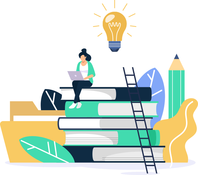 Student learning with books, laptop and lightbulb - flat design illustration